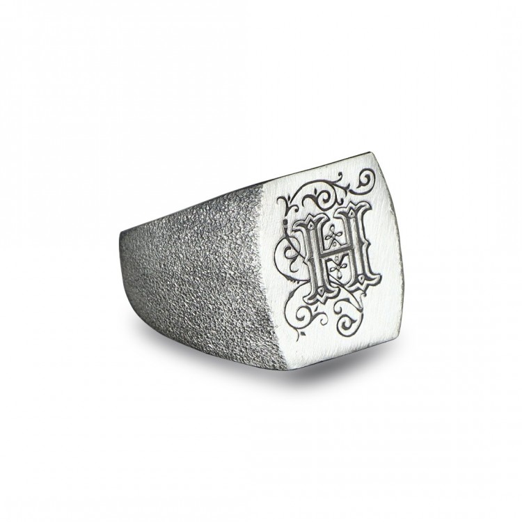 Eskitme Model Kişiye Özel Harf İşlemeli Erkek Gümüş Yüzük