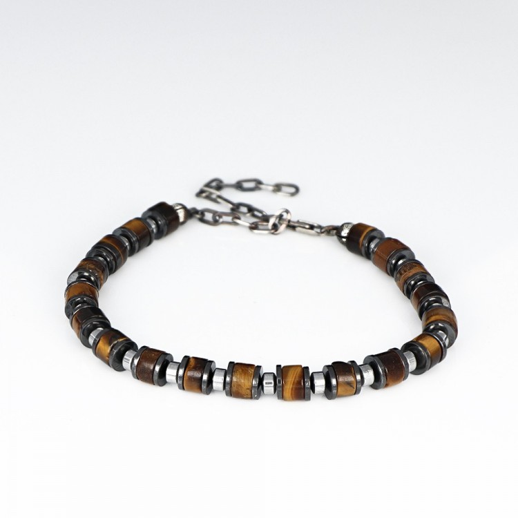 Kaplangözü Ve Hematit Taşlı Erkek Gümüş Bileklik 