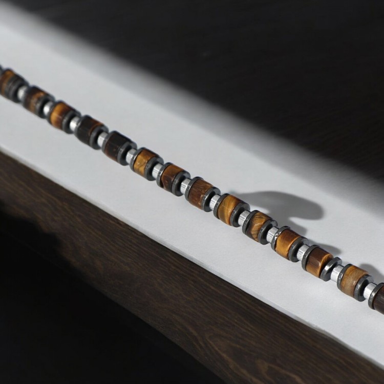 Kaplangözü Ve Hematit Taşlı Erkek Gümüş Bileklik