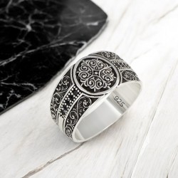 Kalem İşçilikli 925 Ayar Erkek Gümüş Yüzük