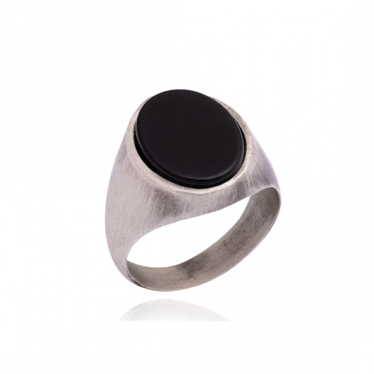 Oval Oniks Taşlı Eskitme Model Erkek Gümüş Yüzük