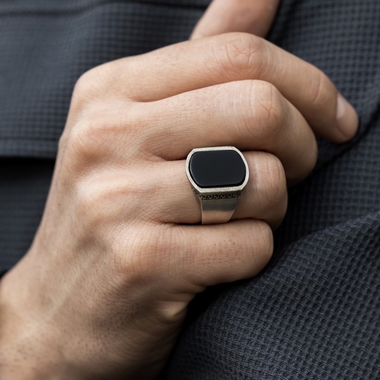 Oniks Taşlı Eskitme Model Erkek Gümüş Yüzük