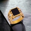 Altın Kaplama Oniks Taşlı Küba Zincir Örmesi Model Erkek Gümüş Yüzük
