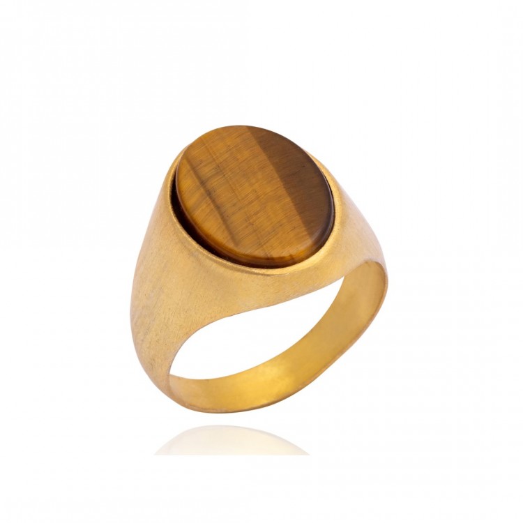 Altın Kaplama Oval Kaplangözü Taşlı Erkek Gümüş Yüzük