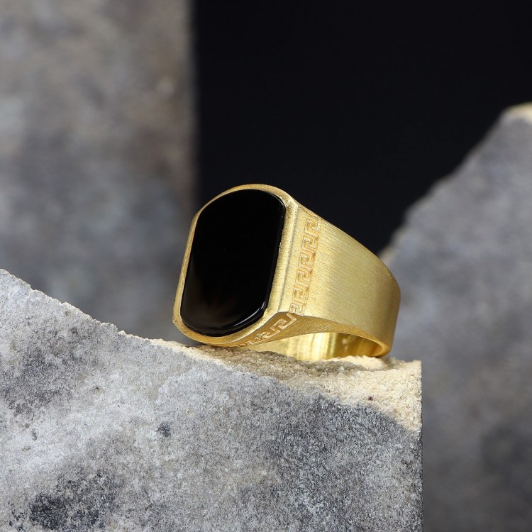 Altın Kaplama Oniks Taşlı Erkek Gümüş Yüzük Altın Kaplama Oniks Taşlı Erkek Gümüş Yüzük