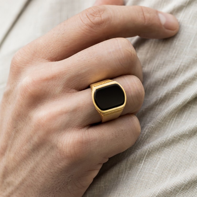 Altın Kaplama Oniks Taşlı Erkek Gümüş Yüzük Altın Kaplama Oniks Taşlı Erkek Gümüş Yüzük