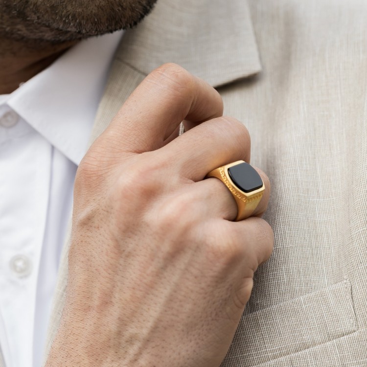 Altın Kaplama Oniks Taşlı Erkek Gümüş Yüzük Altın Kaplama Oniks Taşlı Erkek Gümüş Yüzük