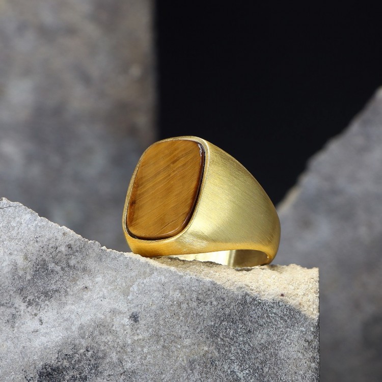 Altın Kaplama Kaplangözü Taşlı Erkek Gümüş Yüzük