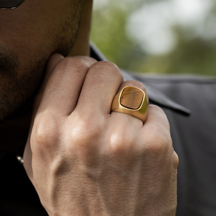 Altın Kaplama Kaplangözü Taşlı Erkek Gümüş Yüzük