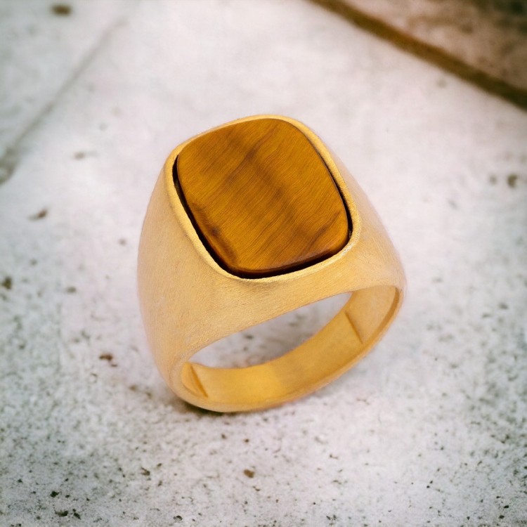 Altın Kaplama Kaplangözü Taşlı Erkek Gümüş Yüzük