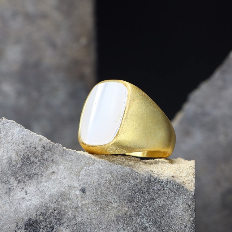 Altın Kaplama Sedef Taşlı Erkek Gümüş Yüzük