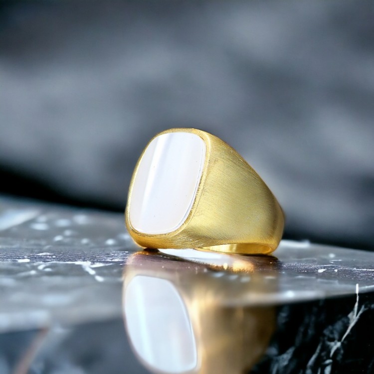 Altın Kaplama Sedef Taşlı Erkek Gümüş Yüzük Altın Kaplama Sedef Taşlı Erkek Gümüş Yüzük
