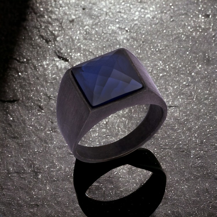 Rodyum Kaplamalı Parlement Mavisi Taşlı Erkek Gümüş Yüzük