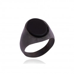 Rodyum Kaplamalı Oniks Taşlı Erkek Gümüş Yüzük