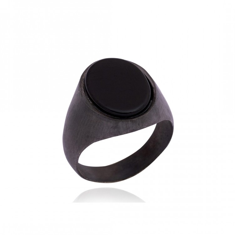 Rodyum Kaplamalı Oniks Taşlı Erkek Gümüş Yüzük