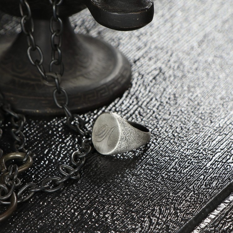 Eskitme Model Kişiye Özel Harf İşlemeli Oval Dizayn Erkek Gümüş Yüzük