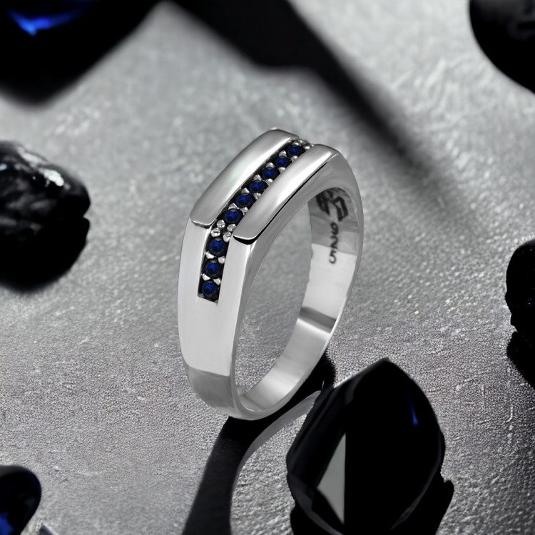 Parlement Mavisi Taşlı 925 Ayar Erkek Gümüş Yüzük