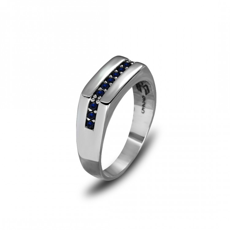 Parlement Mavisi Taşlı 925 Ayar Erkek Gümüş Yüzük