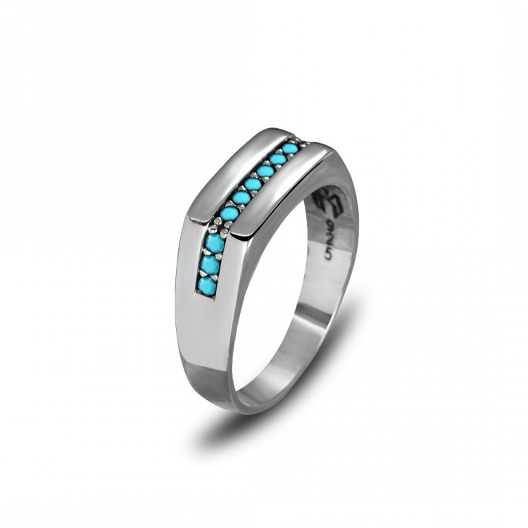 Firuze Taşlı 925 Ayar Erkek Gümüş Yüzük