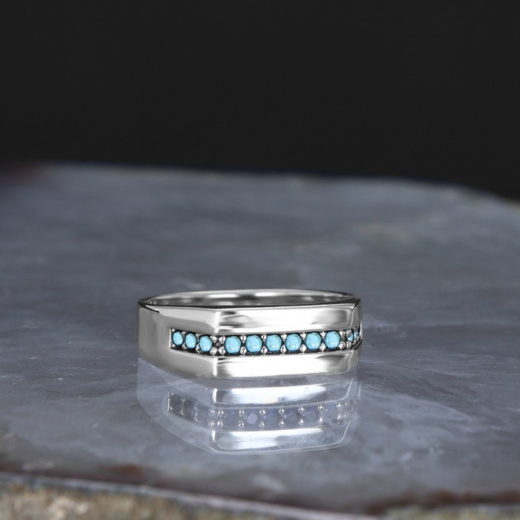 Firuze Taşlı 925 Ayar Erkek Gümüş Yüzük