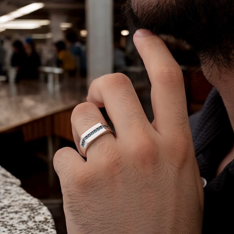 Firuze Taşlı 925 Ayar Erkek Gümüş Yüzük