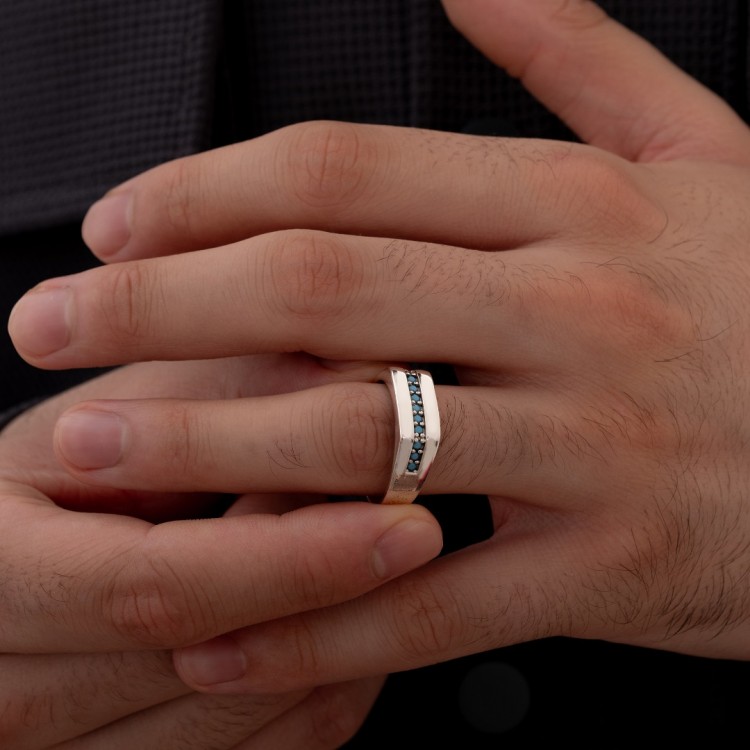 Firuze Taşlı 925 Ayar Erkek Gümüş Yüzük