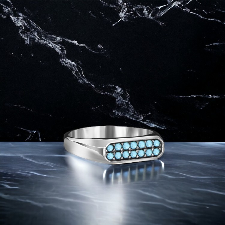 Firuze Taşlı 925 Ayar Erkek Gümüş Yüzük