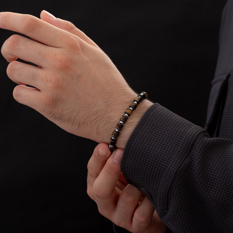 Kaplangözü Ve Hematit Taşlı Erkek Gümüş Bileklik 