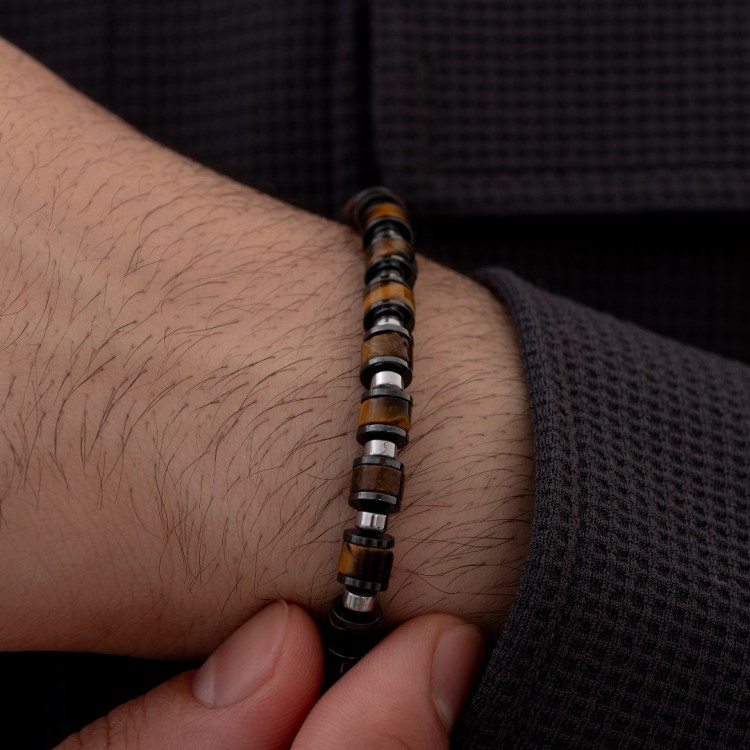 Kaplangözü Ve Hematit Taşlı Erkek Gümüş Bileklik