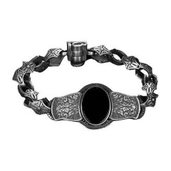 Kalem İşlemeli Oniks Taşlı Model 925 Ayar Erkek Gümüş Bileklik